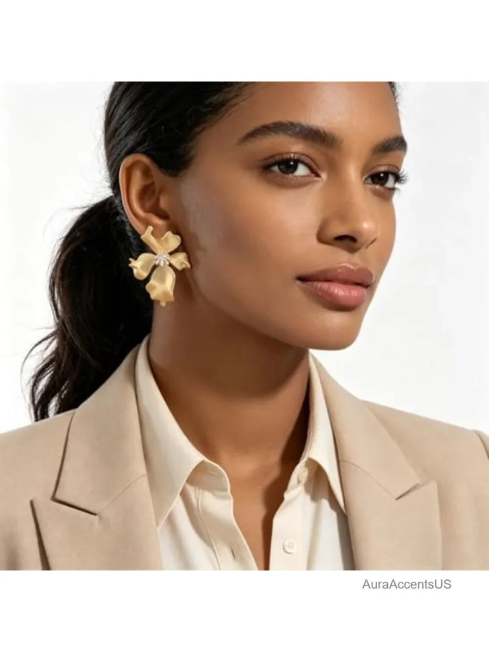 Large Petal Flower Earrings Gold Statement Earrings for Women Stylish Chunky